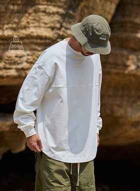 Quentin Marx日系男士360g重磅长袖T恤弧形下摆潮男宽松休闲秋季