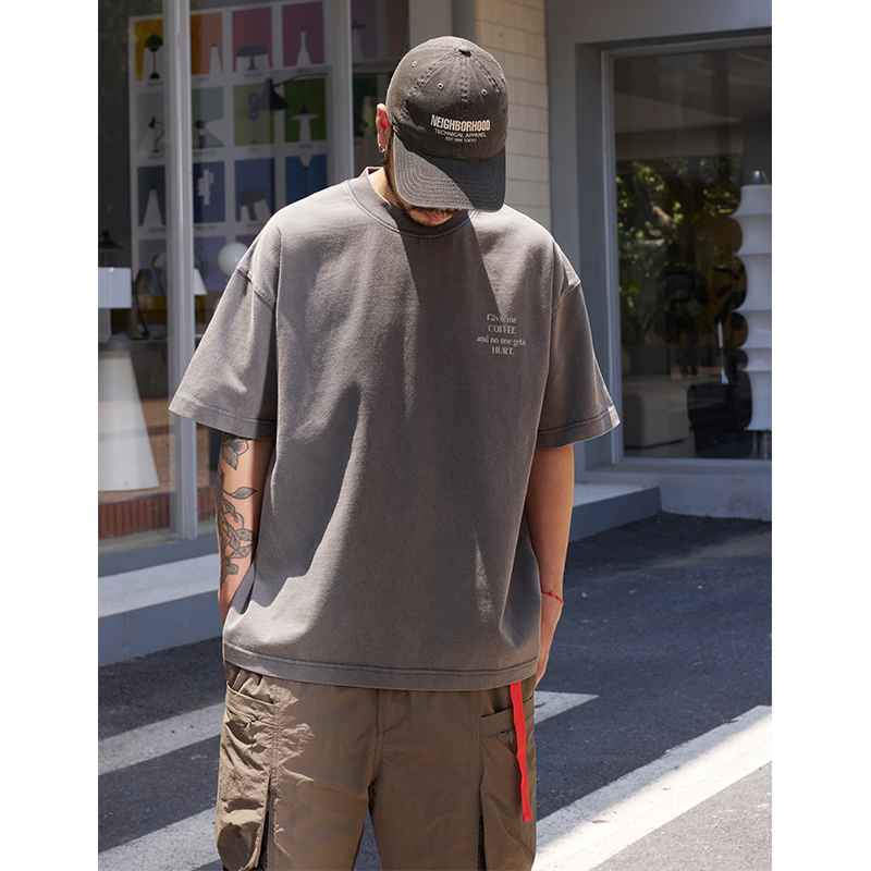 Quentin Marx夏季新品男士重磅短袖T恤炒盐宽松休闲潮牌男装体恤