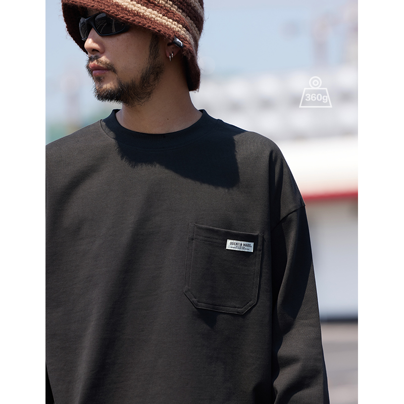 Quentin Marx25秋季新品日系男士重磅长袖T恤宽松休闲套头卫衣潮