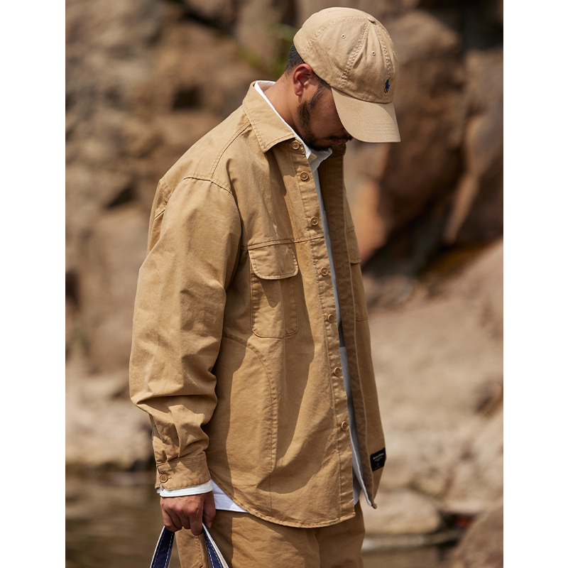 秋季男士重磅水洗工装衬衫