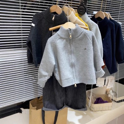 男童毛衣外套女童韩版加绒加厚新款洋气上衣儿童针织开衫拉链童装