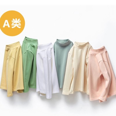 A类 儿童纯棉打底衫春秋加厚秋冬男童女童半高领白色秋衣长袖T恤