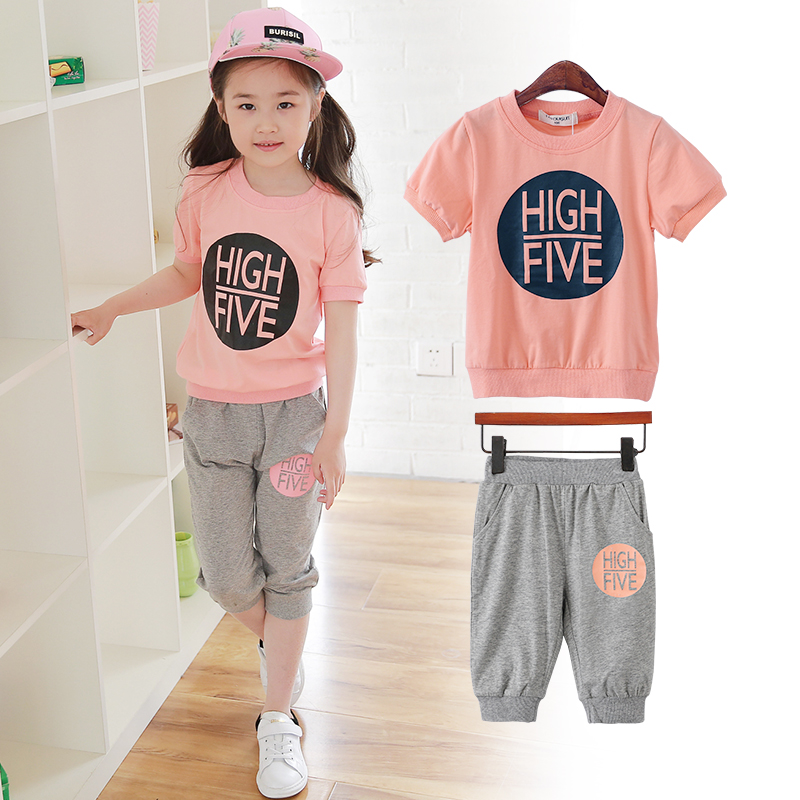 2024夏装新款女童短袖七分裤两件套夏季儿童中大童休闲运动套装