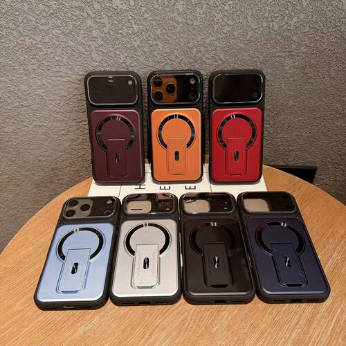隐藏支架适用苹果16手机壳肤感磁吸iPhone14ProMax磨砂保护套防摔
