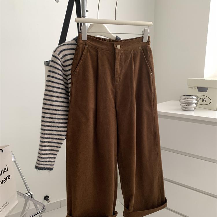 美拉德灯芯绒裤子高腰阔腿裤