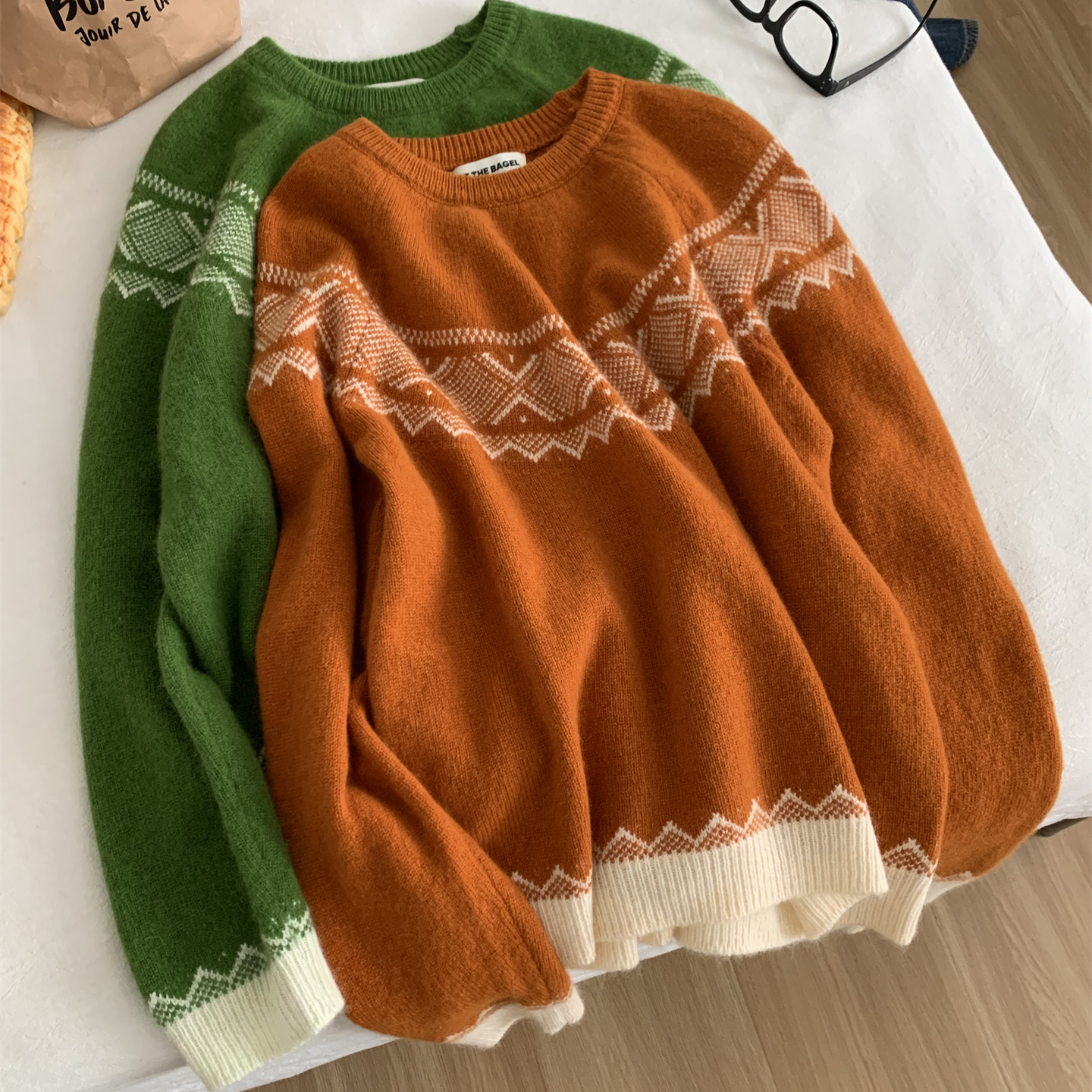 圣诞氛围感费尔岛兔羊毛毛衣