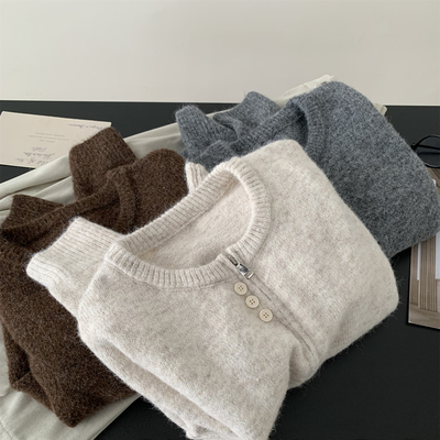 简约韩版羊毛针织拉链开衫