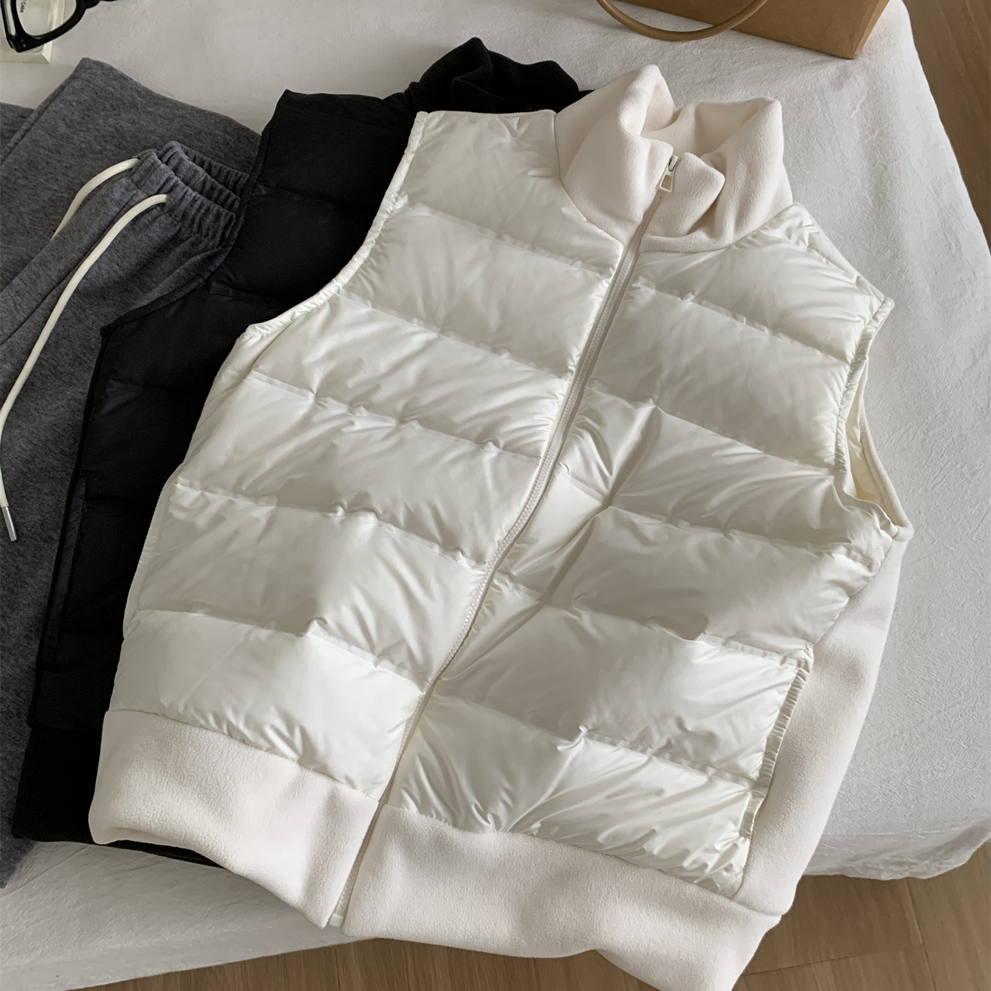 拼接立领羽绒马甲开衫外套