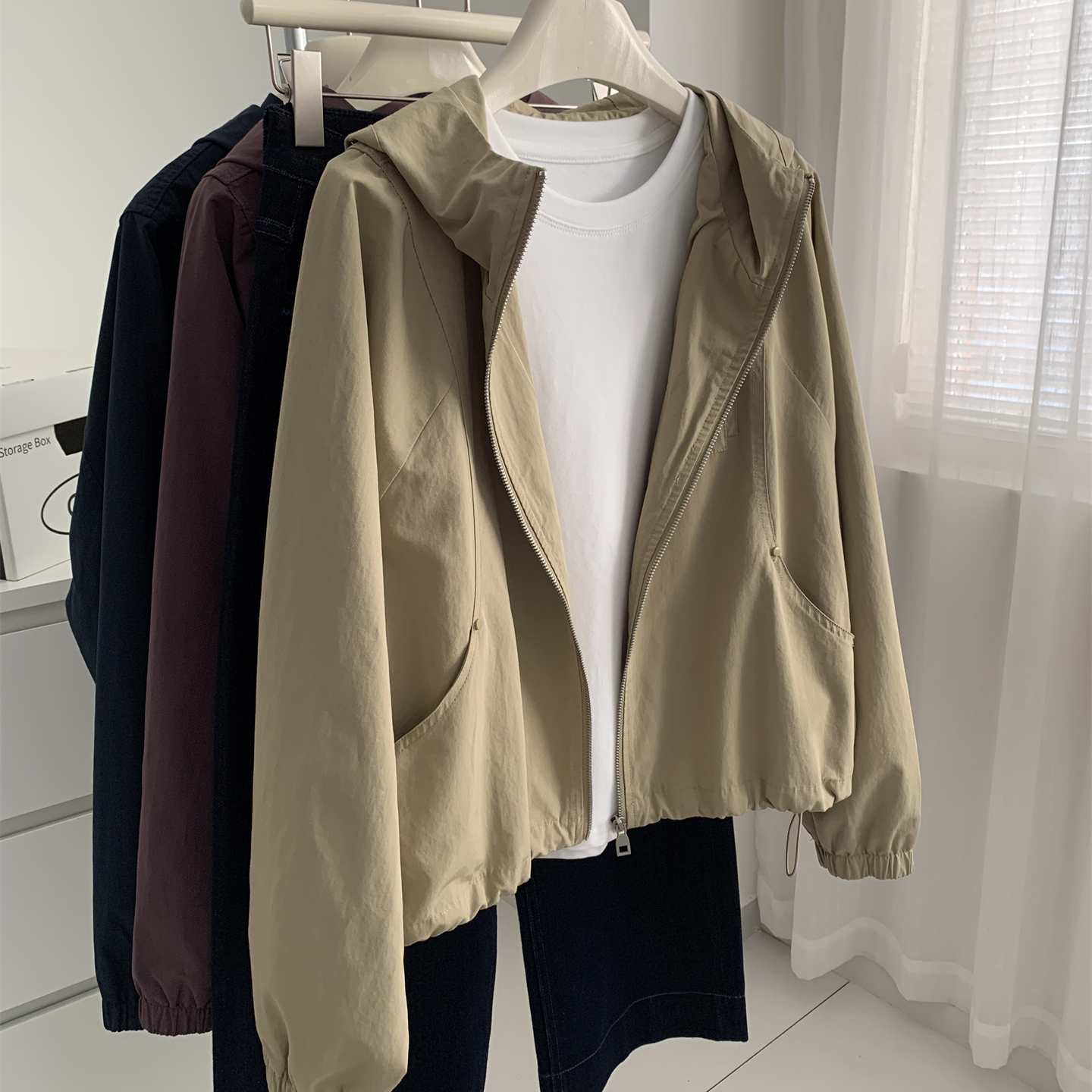 日系复古小个子连帽风衣外套