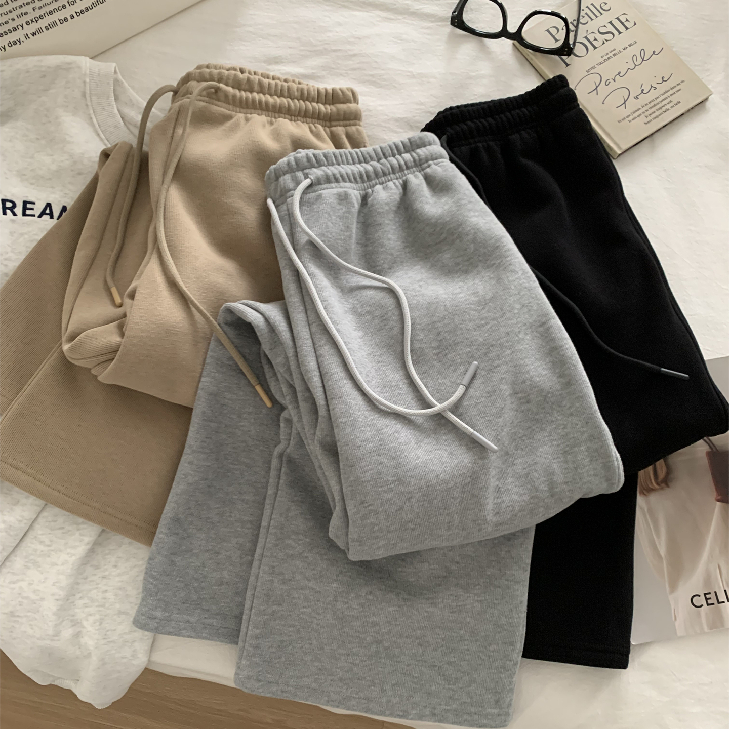 韩系加绒直筒休闲卫裤