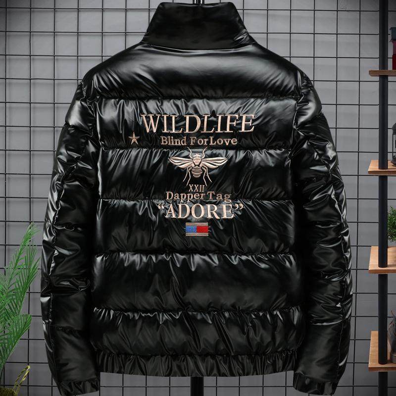 新款冬季棉衣男立领小蜜蜂棉袄男士羽绒棉服亮面短款外套男棉袄男