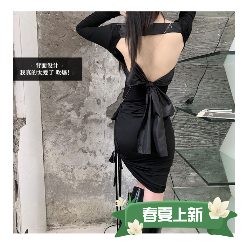 夏季新款小众暗黑风设计感背影杀美背大方领修身打底长袖白衬衫女