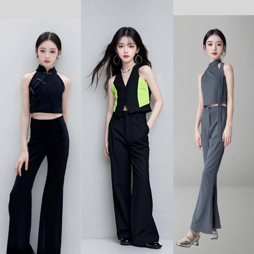 儿童模特形体走秀潮服女童酷潮服高端车模T台服装黑色套装演出服