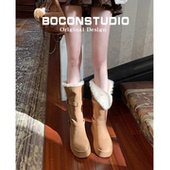 雪地棉鞋 油叽叽 保暖雪地靴女加绒毛毛冬季 内增高中筒厚底长筒靴