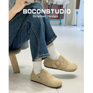 【勃肯家族】全包真皮勃肯鞋春季单鞋女一脚蹬厚底内增博肯鞋男款