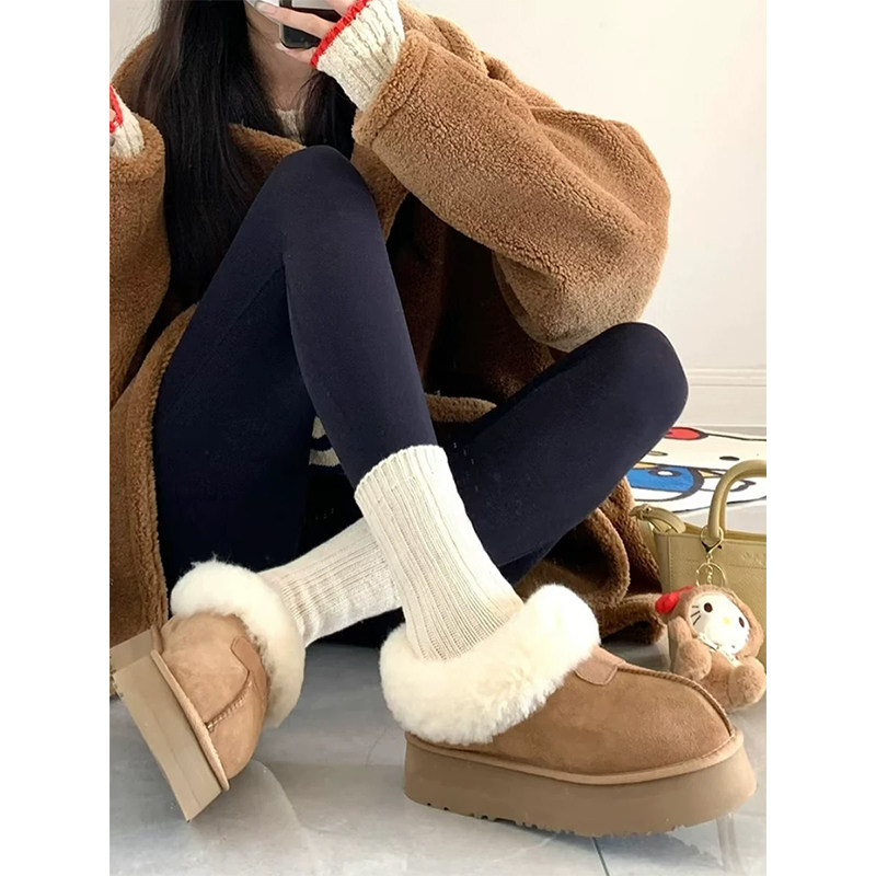 油叽叽~真皮羊毛雪地靴女冬季加绒加厚保暖棉靴厚底增高短筒靴子