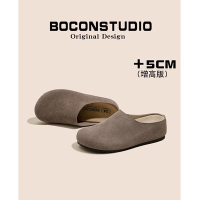 内增高版~真皮勃肯鞋2026春夏季包头博肯半拖鞋女夏外穿穆勒鞋子