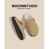 足弓支撑博肯厚底棉鞋 女秋冬加绒毛毛半拖鞋 限时78 真皮勃肯鞋