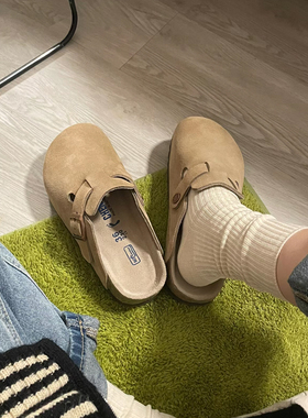 【勃肯家族】三喜勃肯鞋女足弓支撑春秋厚底钓鱼真皮博肯半拖鞋男