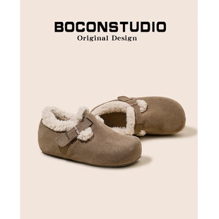 真皮版～内增高勃肯鞋女加绒毛毛冬季保暖雪地棉鞋全包博肯雪地靴