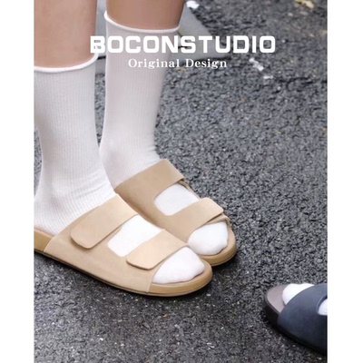 【限时伴价79】真皮吐司勃肯鞋女夏外穿拖鞋厚底一字带魔术贴凉拖