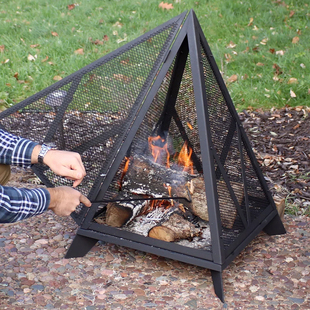 三角铁艺网户外火盆铁艺户外庭院露营三角形围炉烤火炉木柴烧烤架