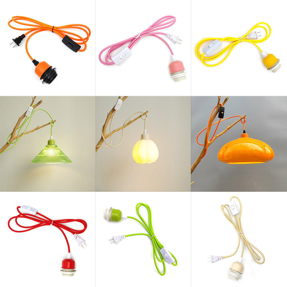 奶油风清新ins风创意插头带开关挂灯 彩色编线DIY灯饰配件E27装饰,家装灯饰光源,灯具配件,淘宝优惠券,粉丝福利购,淘宝优惠卷