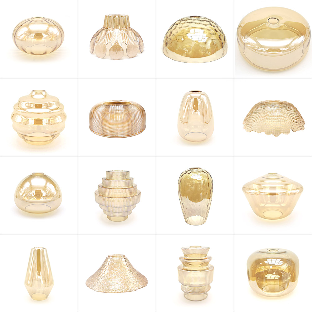 轻奢琥珀色茶色玻璃灯罩灯外壳e27吊灯替换DIY灯具配件现代风别墅