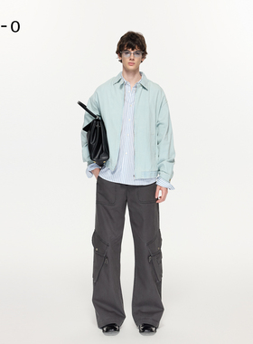 Re0 宽松复古水洗做旧廓形重构多口袋休闲直筒阔腿伞兵工装裤男女