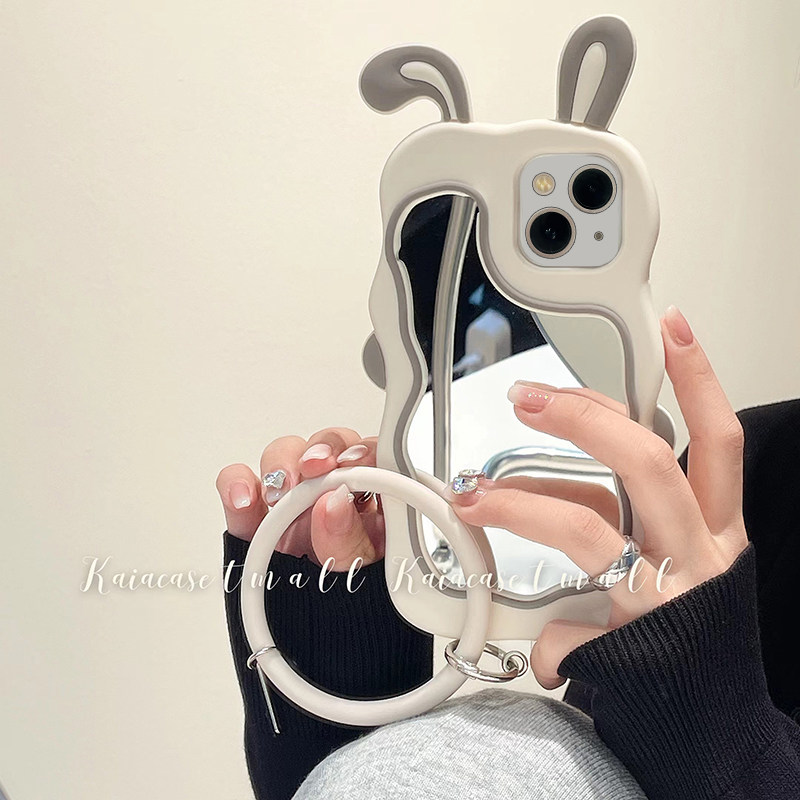 可爱兔耳朵补妆镜带手环手机壳