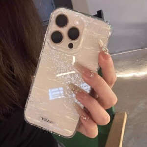沙漠金贝壳纹渐变镭射闪粉手机壳