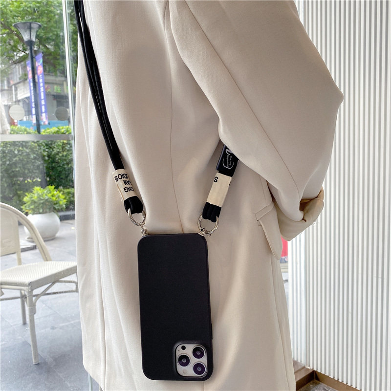 可背可斜挎适用苹果17promax手机壳16plus黑色带挂绳iPhone15/14/13/12pro高级感17air女简约镜头全包保护套