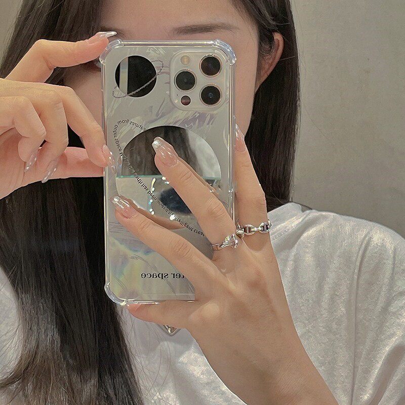 星球电镀补妆镜适用苹果17promax手机壳15plus镜面iphone13/12pro奢华个性14Pro日韩ins风16pm大孔防摔保护套