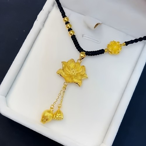 金色莲花吊坠流苏编织绳项链女
