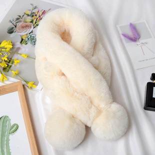 仿兔毛毛绒围巾围脖女韩版獭兔毛绒皮草冬季保暖小儿童交叉毛领