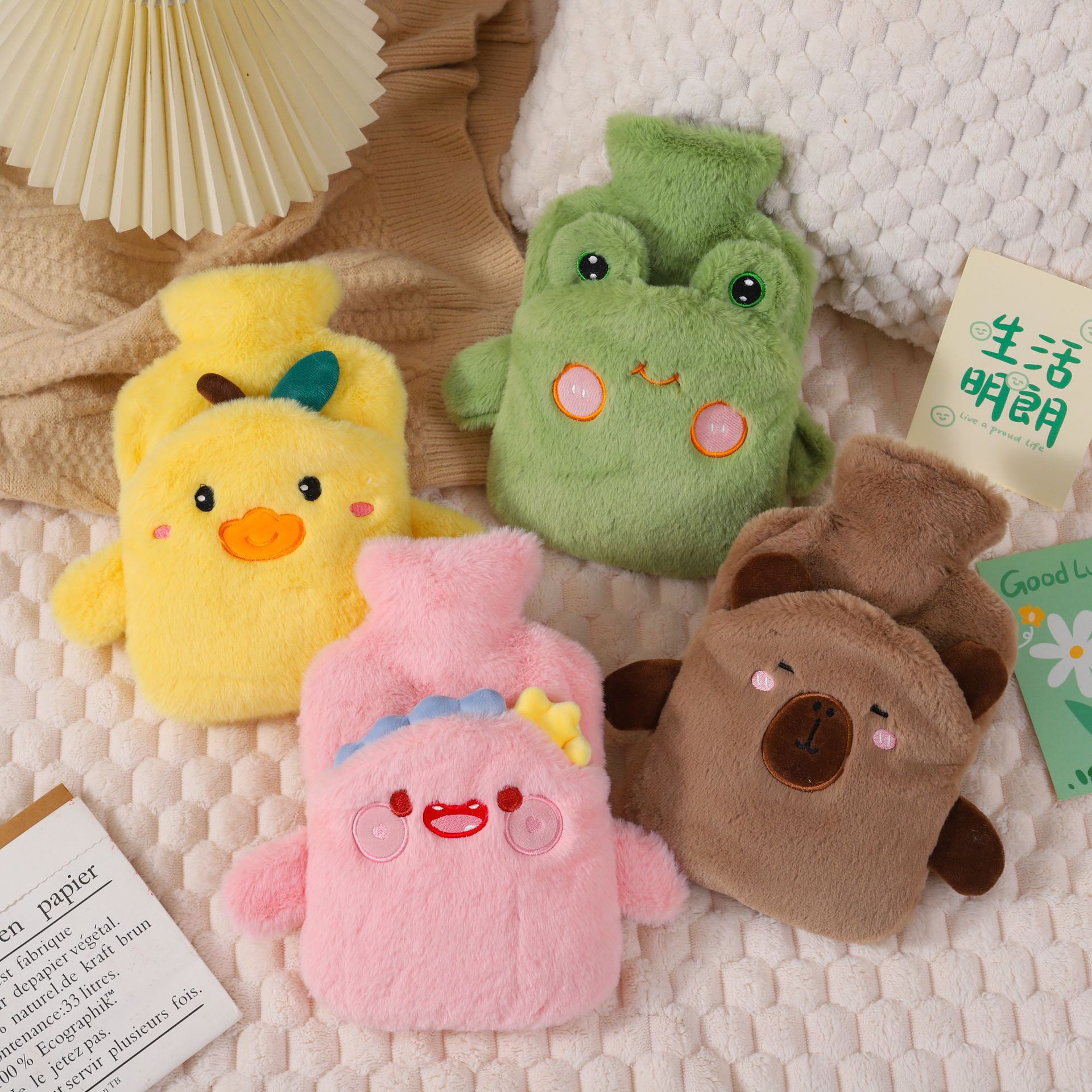 毛绒热水袋注水插手可爱卡通热敷