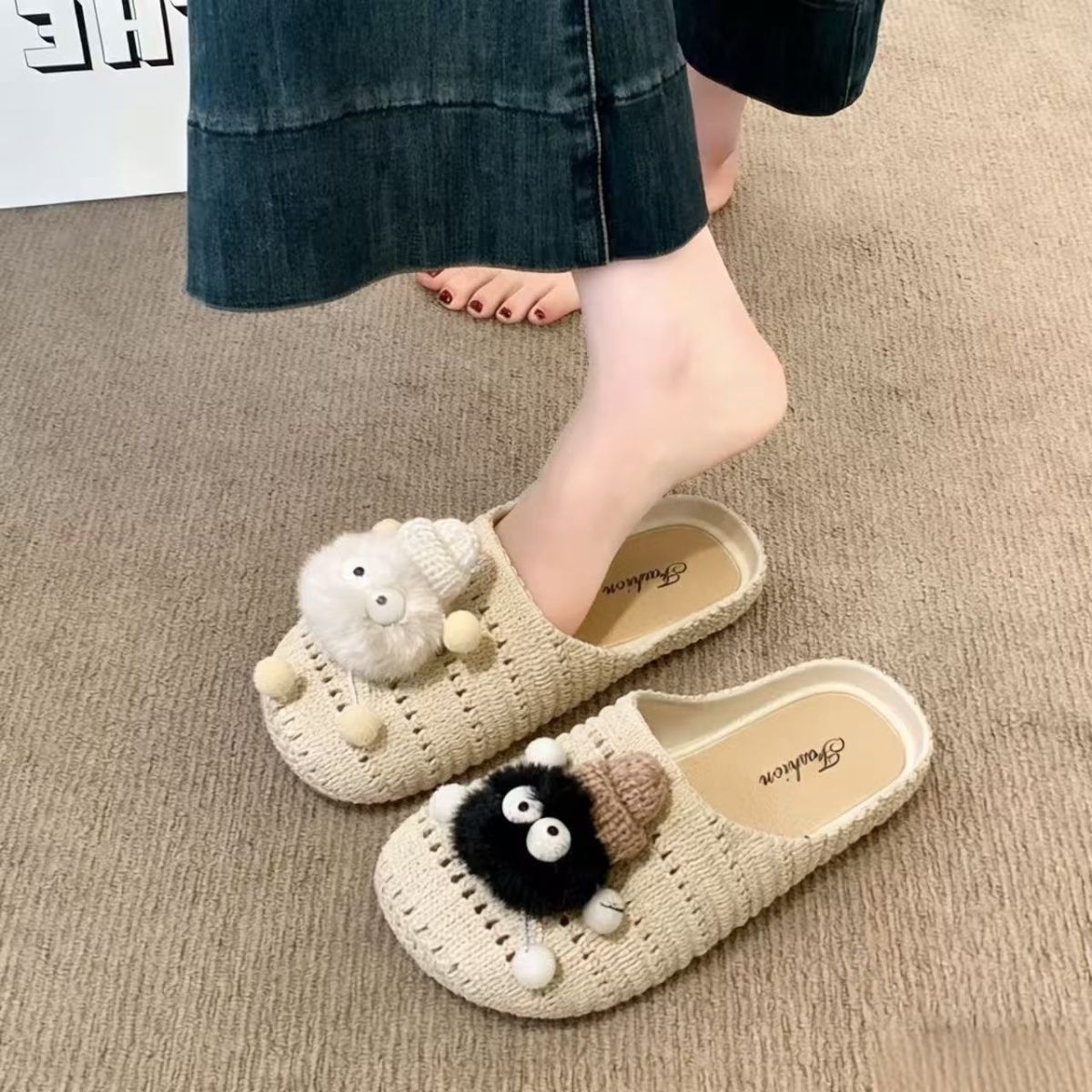 夏季女可爱毛绒包头拖防滑一脚蹬