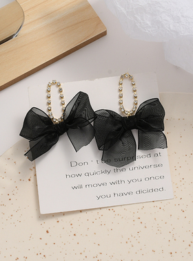 布艺黑色蝴蝶结耳环韩国小众气质网红耳饰2022年新款潮耳坠女D144