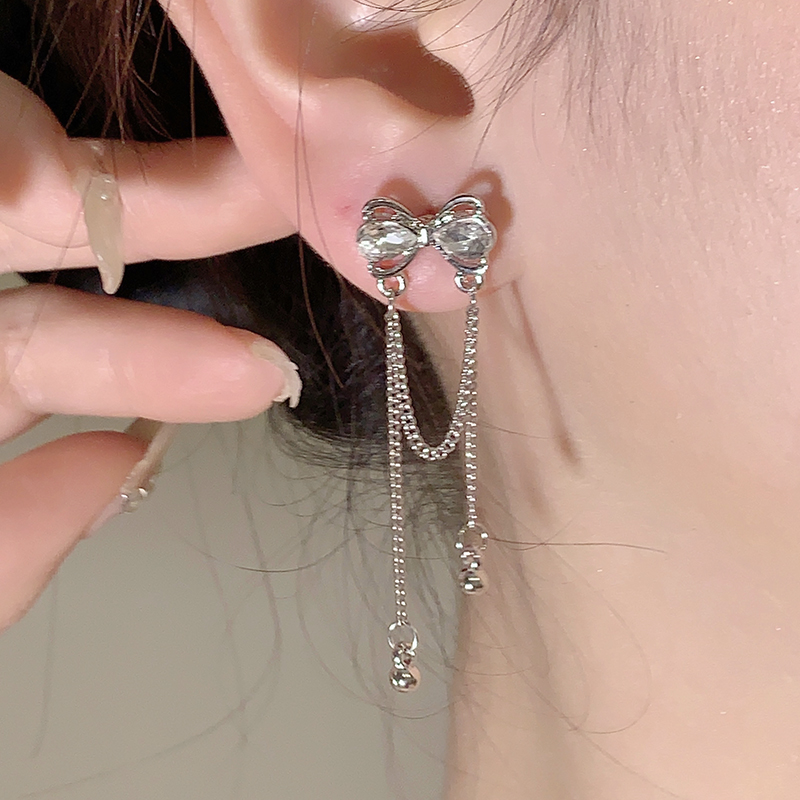 S925银针 蝴蝶结长款流苏耳钉女气质耳坠高级感轻奢耳饰甜美耳环