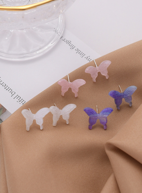 S925银针 韩国简约甜美ins风紫色蝴蝶耳钉超仙少女清新耳环耳饰E2