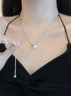 小众设计可抽拉珍珠长款项链