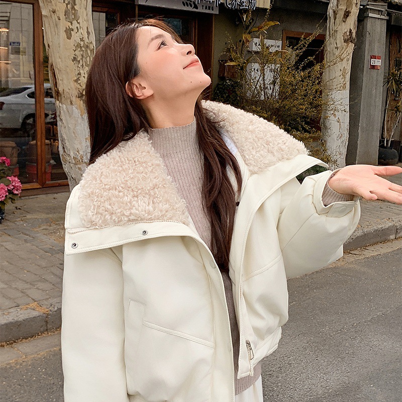 2025新款百搭小羊皮棉衣女短款