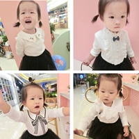 Mùa xuân trắng và mùa thu mỏng phần 0-2-3 tuổi Cô gái mặc áo thun cotton dài tay cho bé sơ mi đáy quần cotton thủy triều - Áo thun áo thun bé gái đẹp