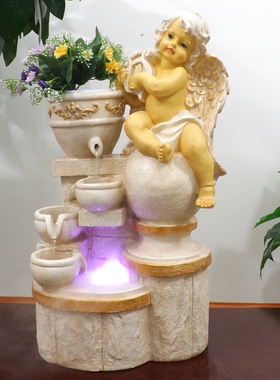 客厅欧式摆件树脂天使流水加湿