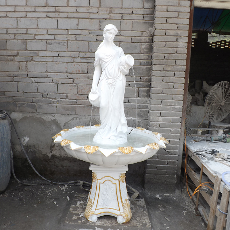 欧式人物雕塑酒店大厅会所装饰摆件鱼池水景水池落地流水庭院喷泉