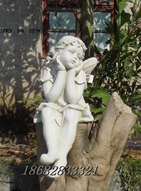 欧式家居饰品装饰摆件庭园花园鱼池摆设坐姿托腮沉思花仙子天使