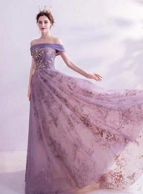 晚礼服2026年新款春季紫色结婚敬酒服晚宴优雅年会主持人婚纱礼服