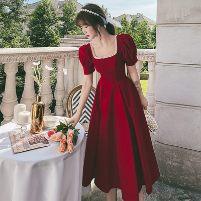 敬酒服新娘酒红色小个子订婚礼服裙平时可穿回门显瘦矮薄款冬季女