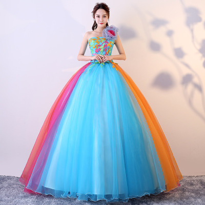 彩色宴会晚礼服学生声乐独唱演出服蓬蓬裙时尚合唱表演艺考长裙女