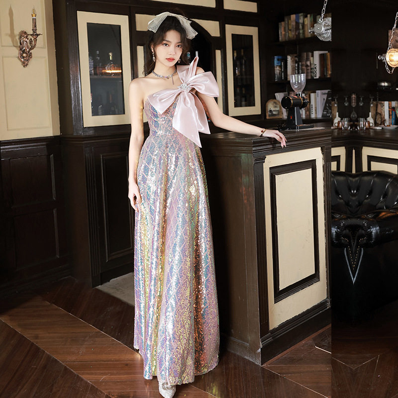 2026新款宴会主持人晚礼服连衣裙长款修身显瘦独唱艺考学生演出服